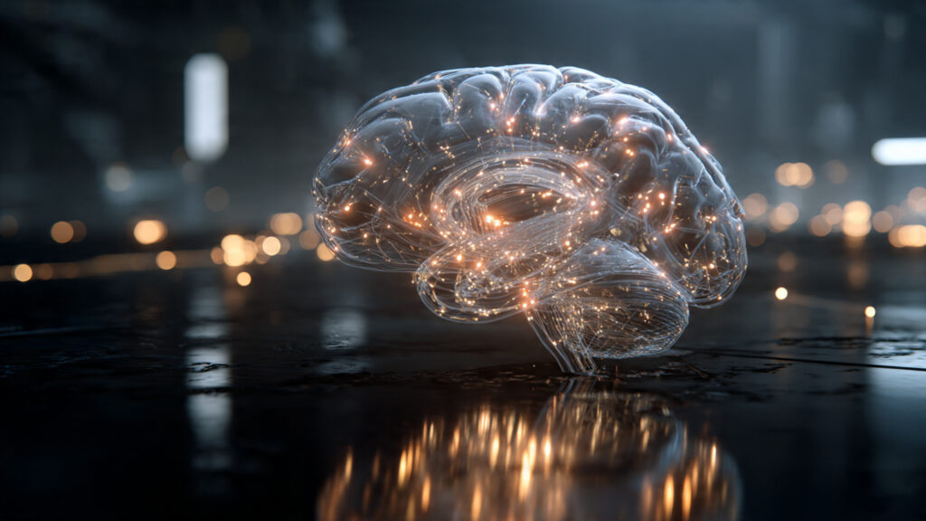 a realistic visual of a transparent digital human 