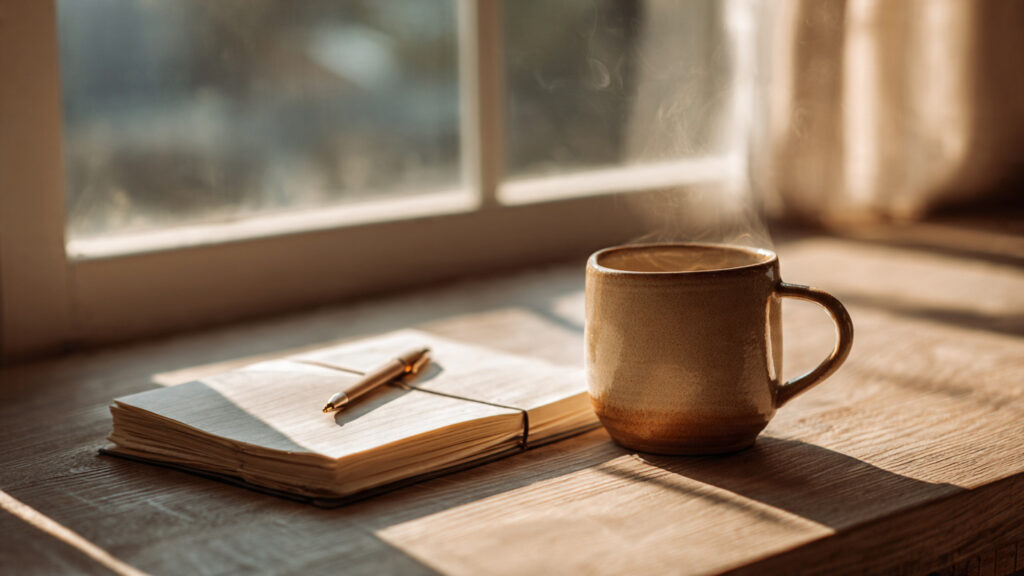 a clean and minimal wooden desk placed