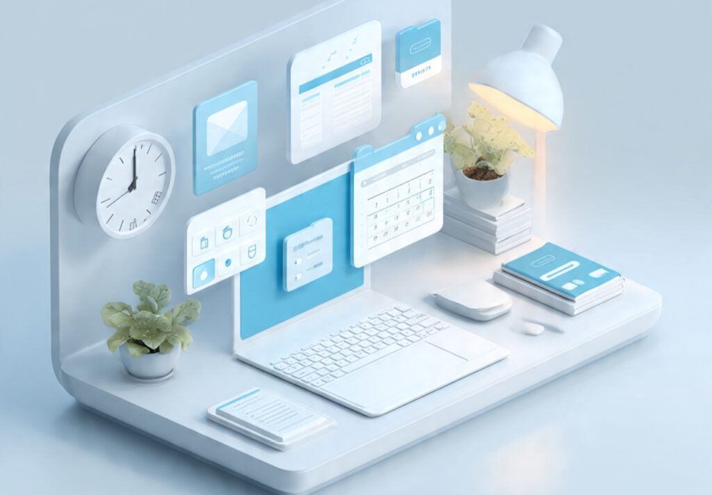 a clean modern workspace illustration showing daily