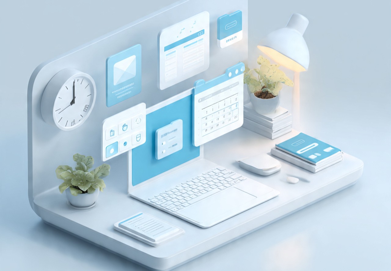 a clean modern workspace illustration showing daily