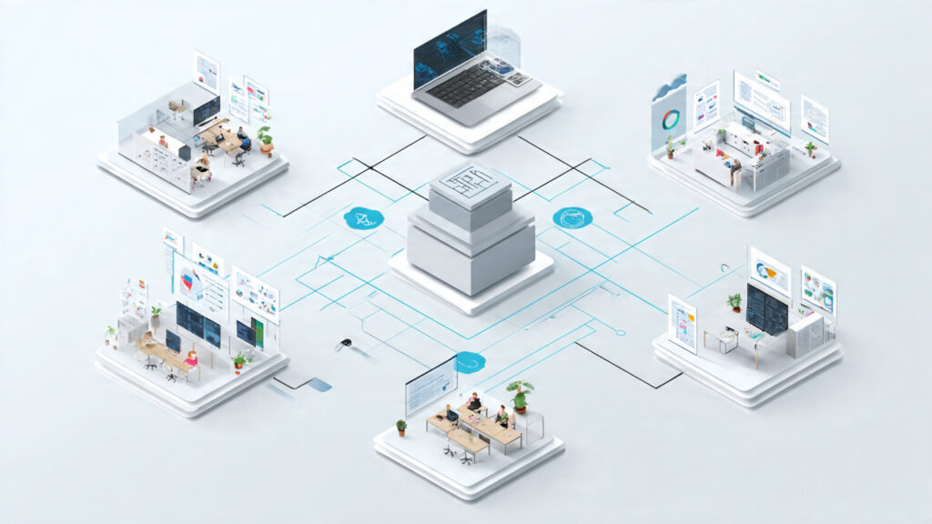 a clean vector illustration of a multi tenant