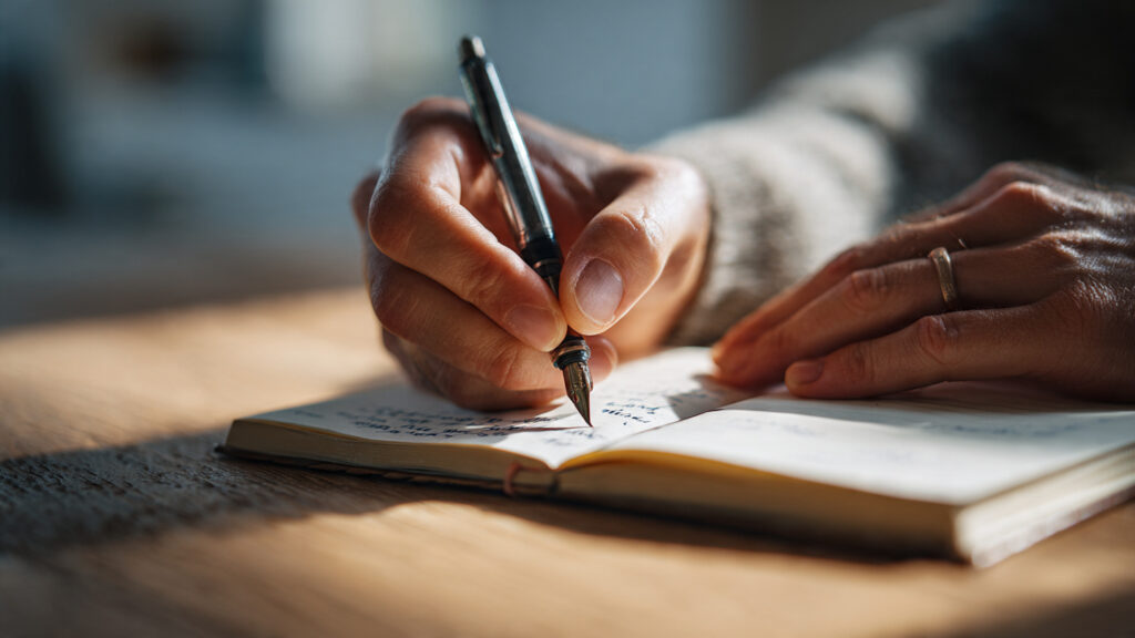 a close up lifestyle photograph of hands writing