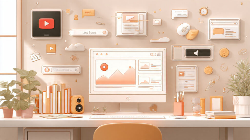 a creative workspace showing blogs videos podcasts