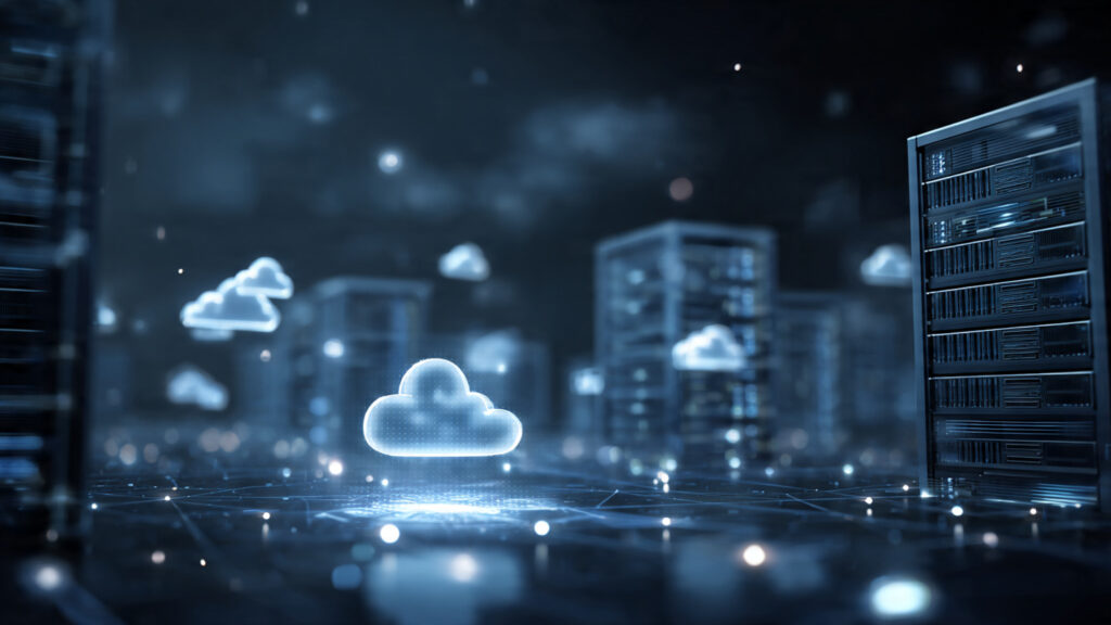 a data center connected to cloud icons