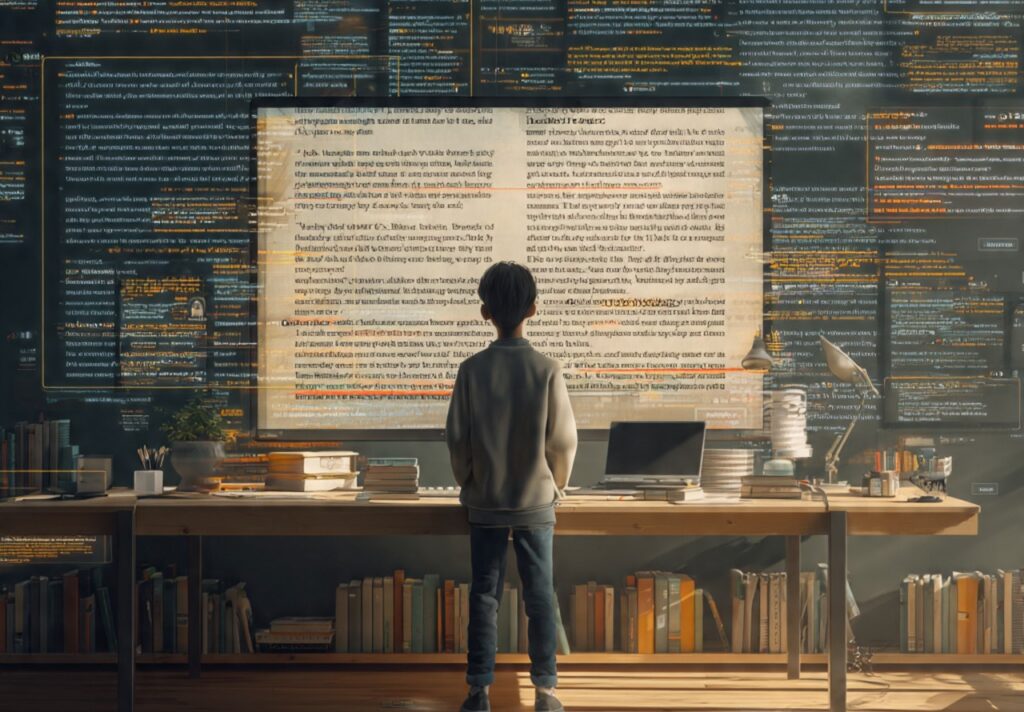 a digital illustration showing a student or