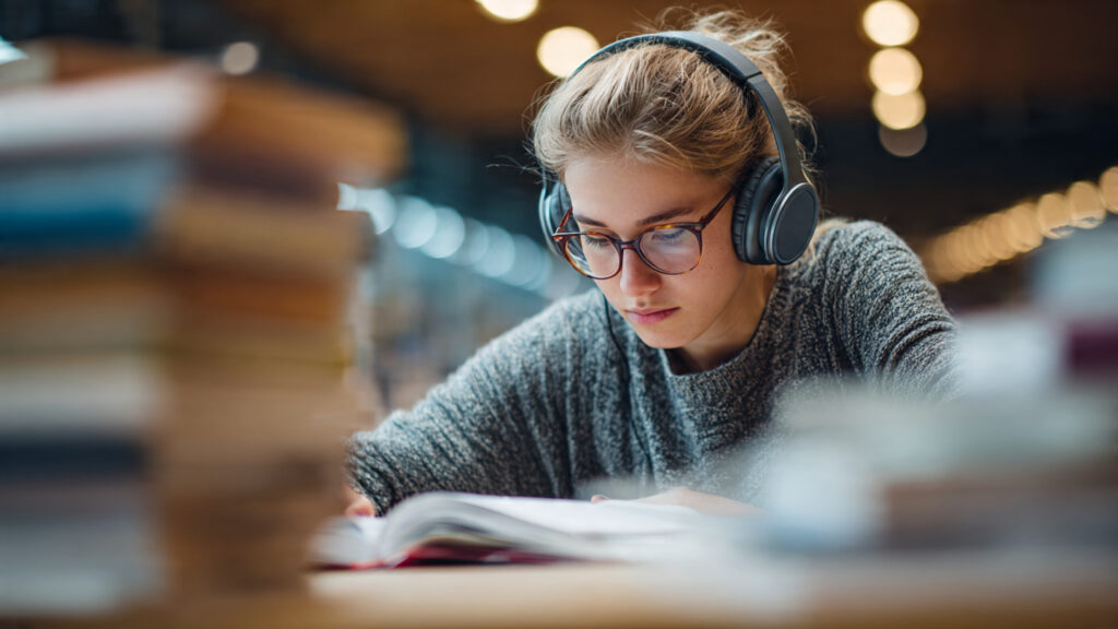 a focused student wearing noise canceling headphones in (1)