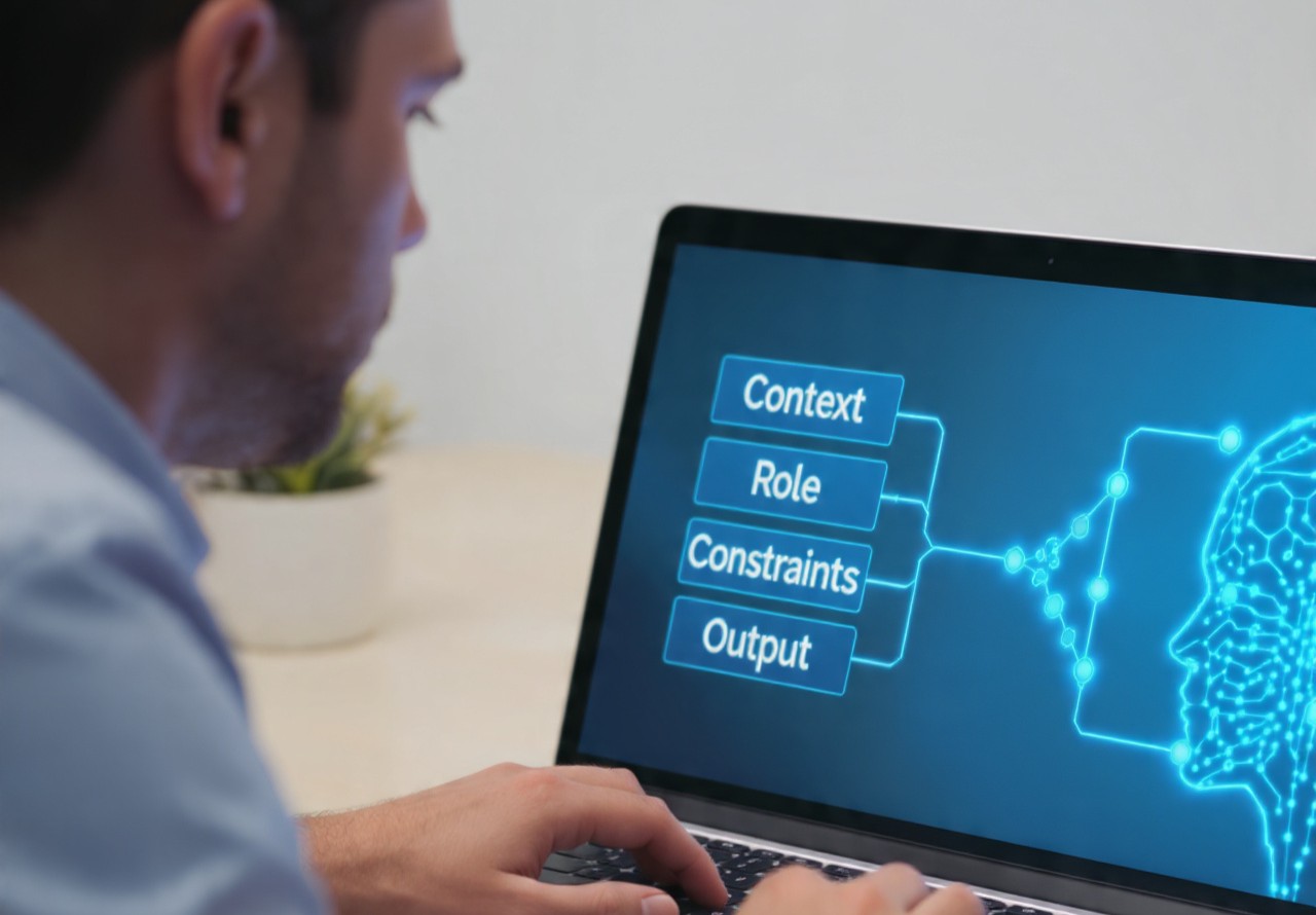 a human professional working on a laptop