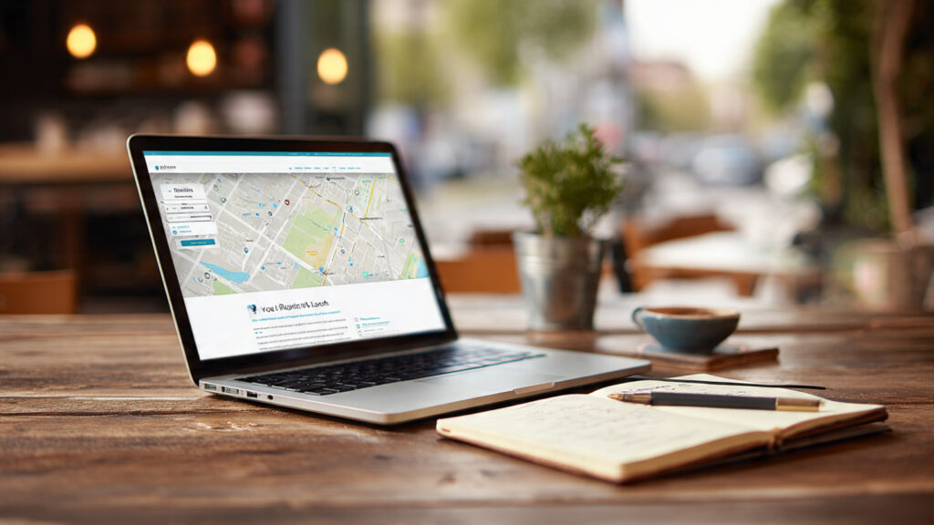 a laptop showing a local business website