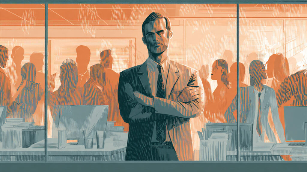 a manager confidently blocking unnecessary requests while