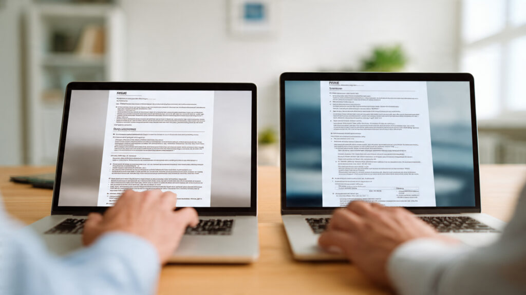 a person editing a resume on a