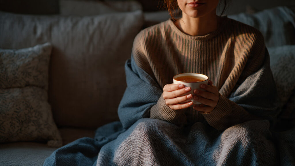 a person sitting comfortably on a sofa