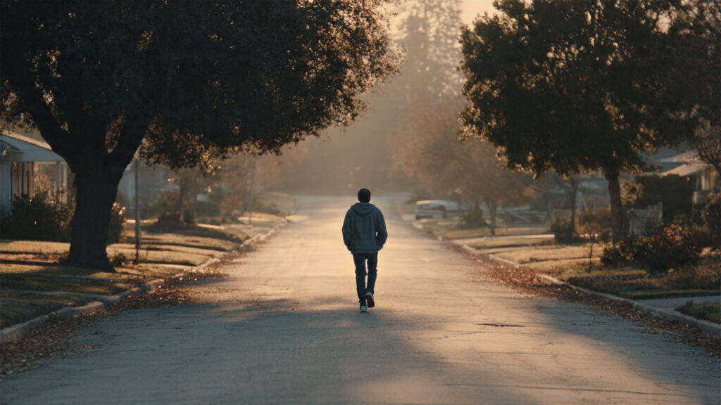 a person walking alone on a quiet