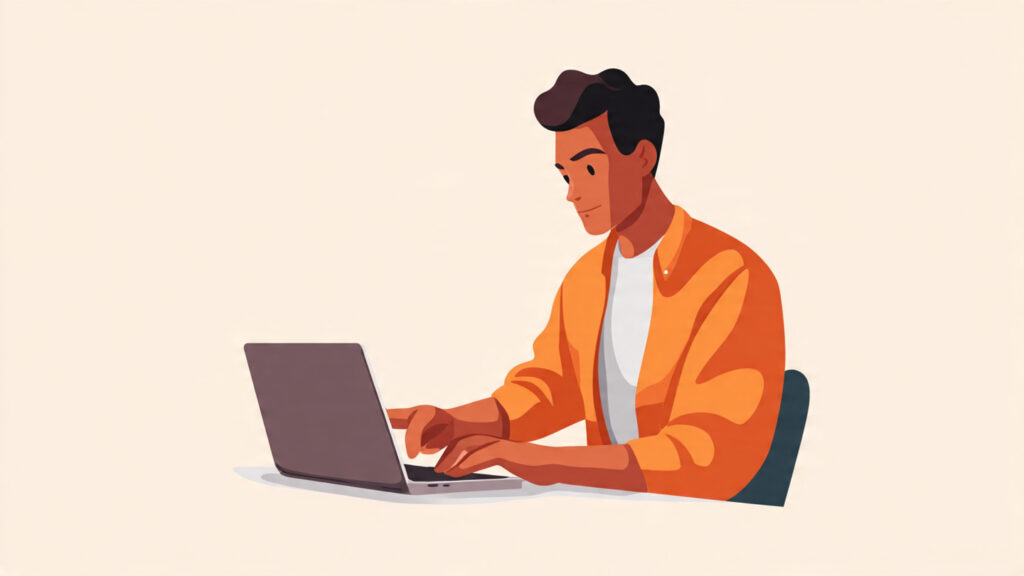 a professional creating content on a laptop