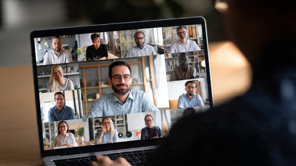 a professional participating in a virtual meeting