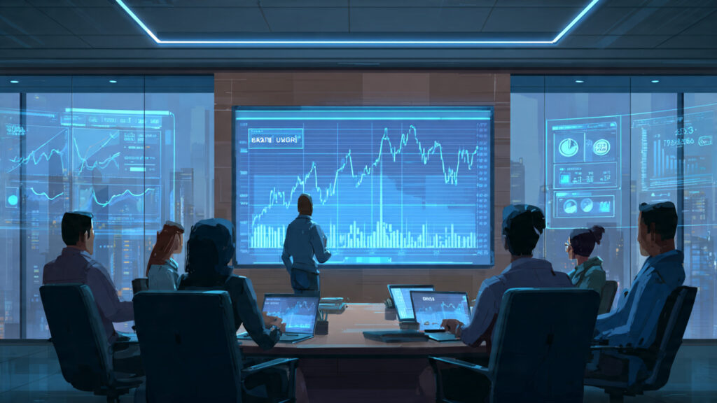 a realistic digital painting of founders presenting