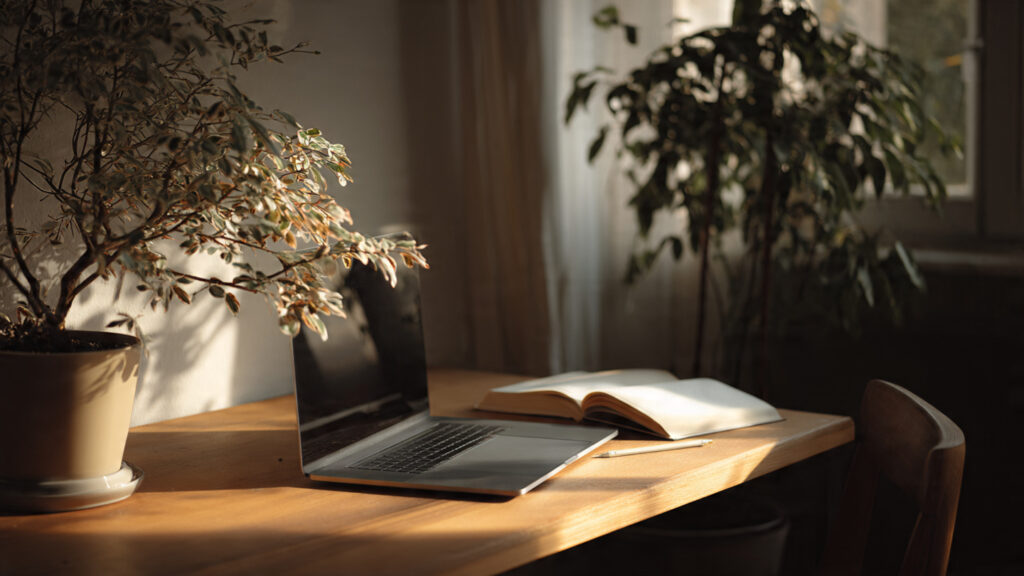 a realistic home workspace with a simple