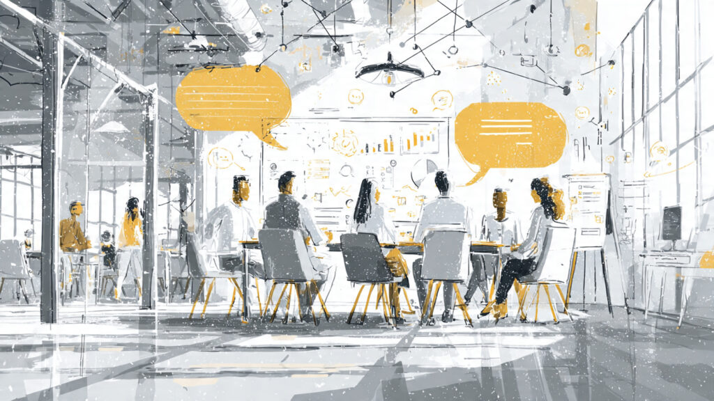 a realistic illustration showing a business team