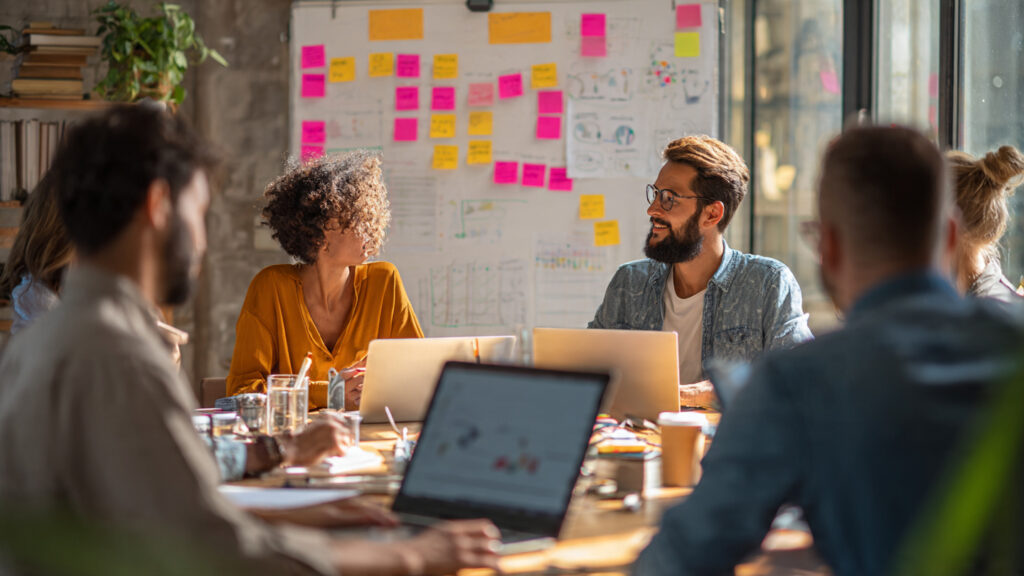 a realistic office scene showing a marketing