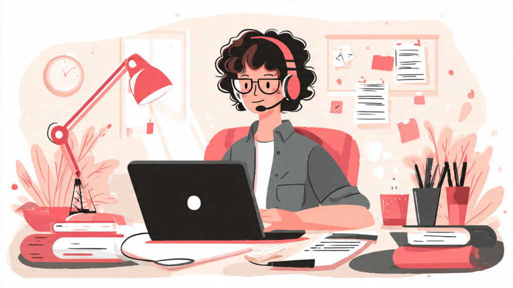 a remote worker at home with laptop