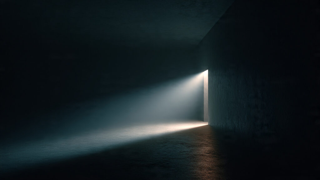 a single narrow beam of light illuminating