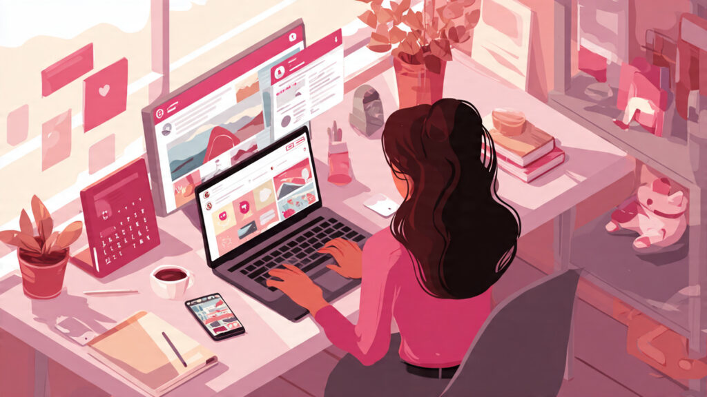 a social media manager scheduling posts on