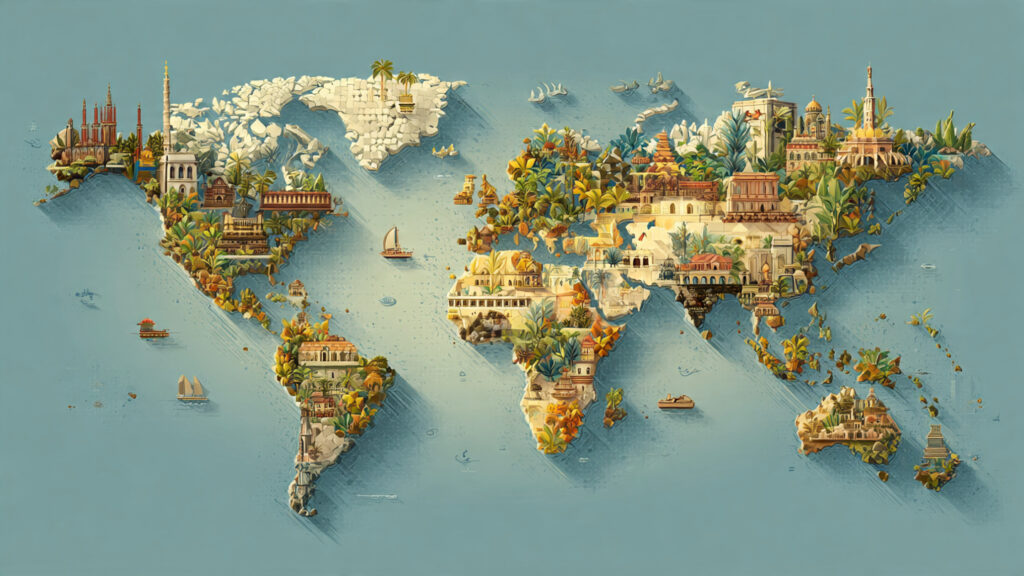 a world map with localized interfaces language