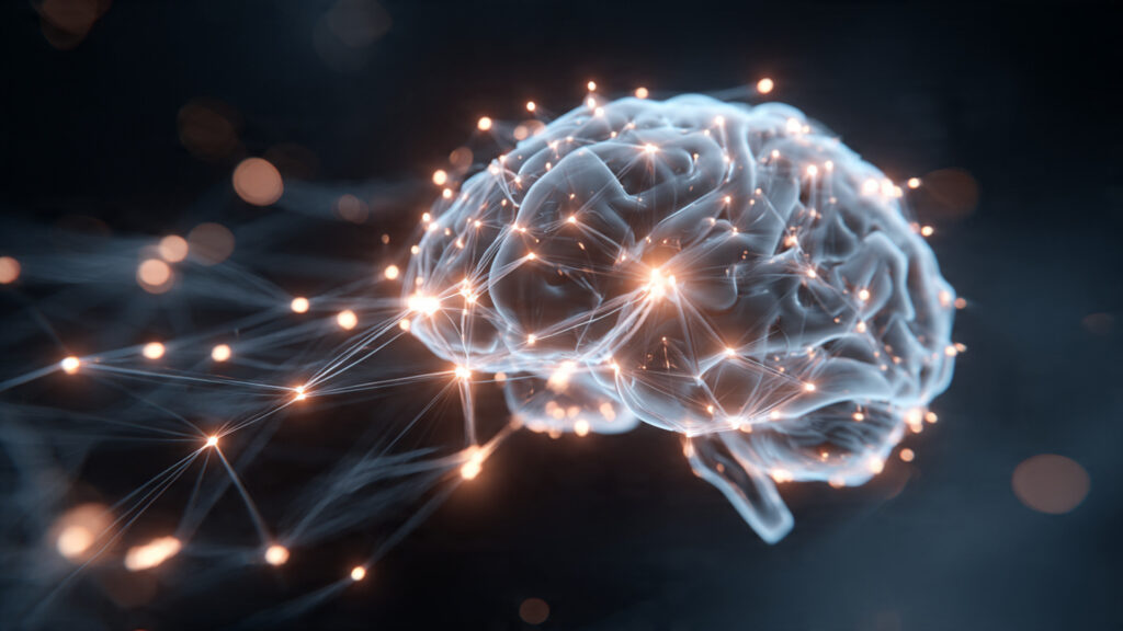 an ai brain made of glowing neural