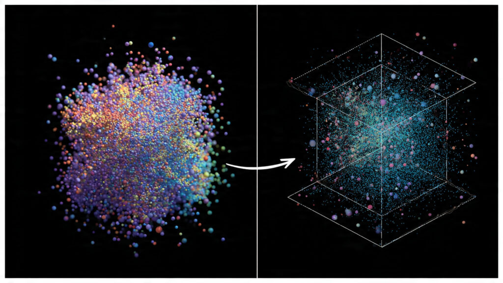 before and after visualization of dimensionality reduction