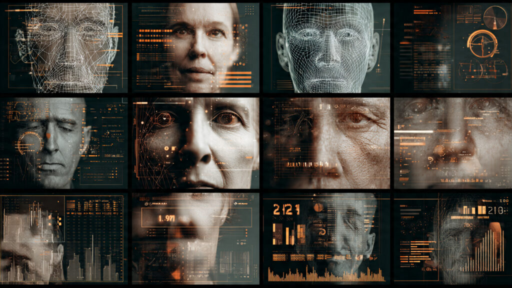 customer faces fading into numbers and charts