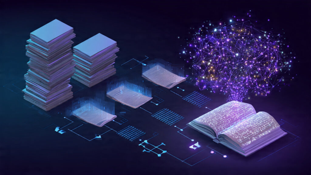 educational illustration showing llm training process massive