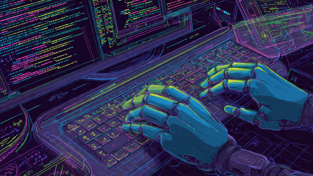 futuristic ai coding workspace illustration with lines