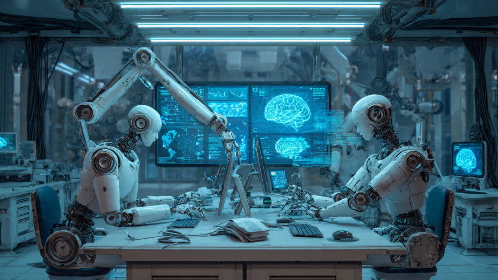 human and ai collaboration scene with robotic