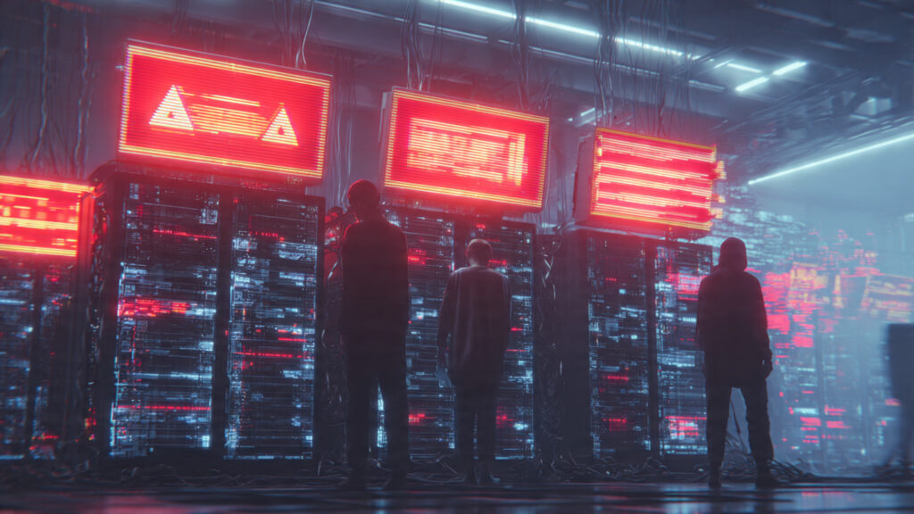 overloaded servers warning lights blinking digital systems