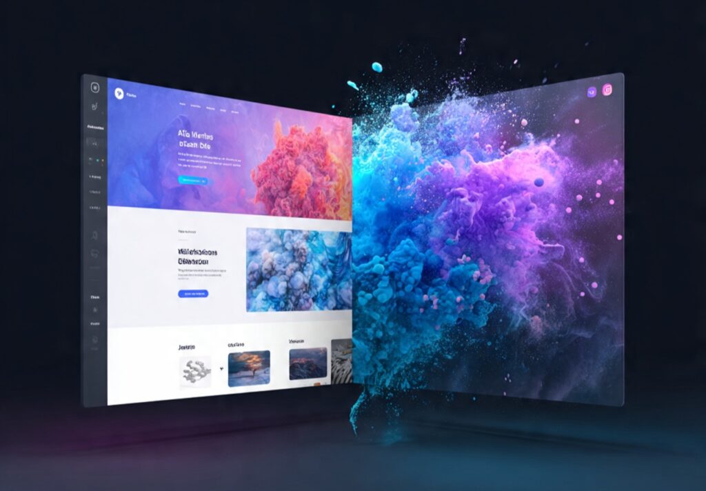 professional split screen showing transformation from blank canvas