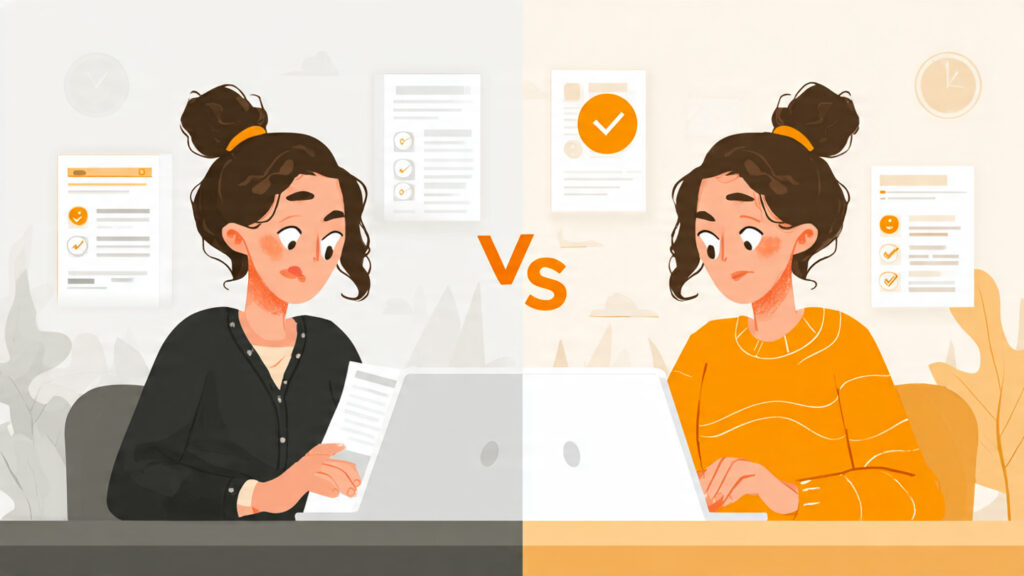 side by side comparison showing vague user