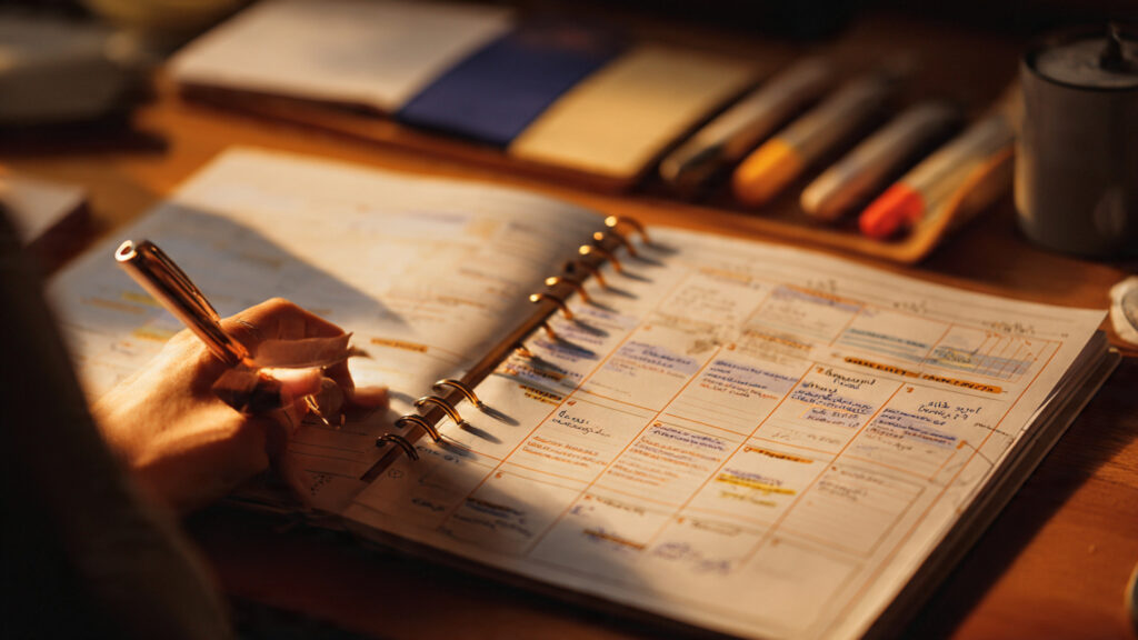 student planning study goals using a planner