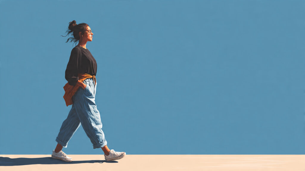 young adult walking outdoors in the morning