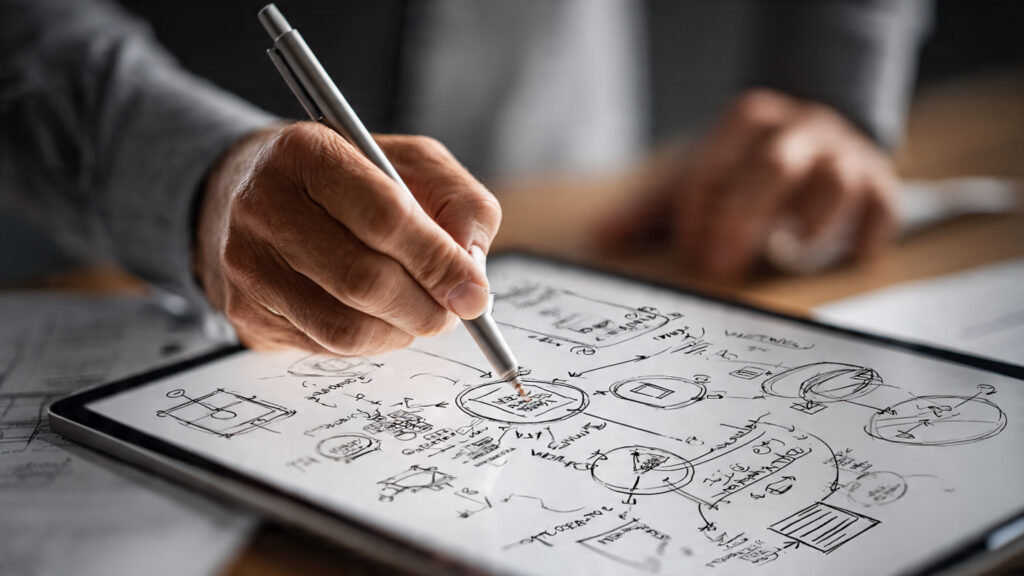 a creator sketching a unique content framework on 