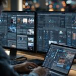 a highly realistic modern office workspace showing