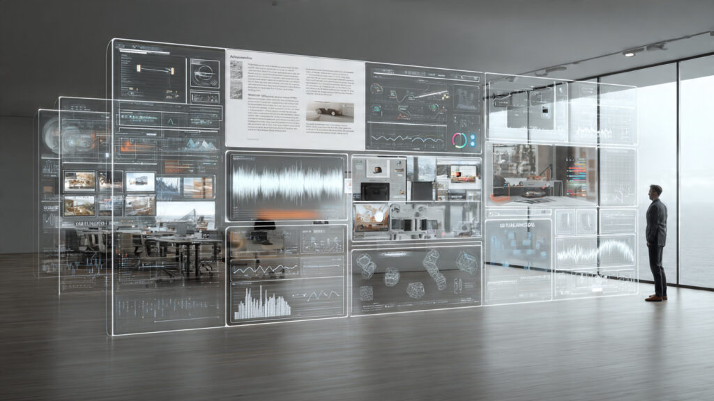 a realistic scene of an ai system analyzing multip