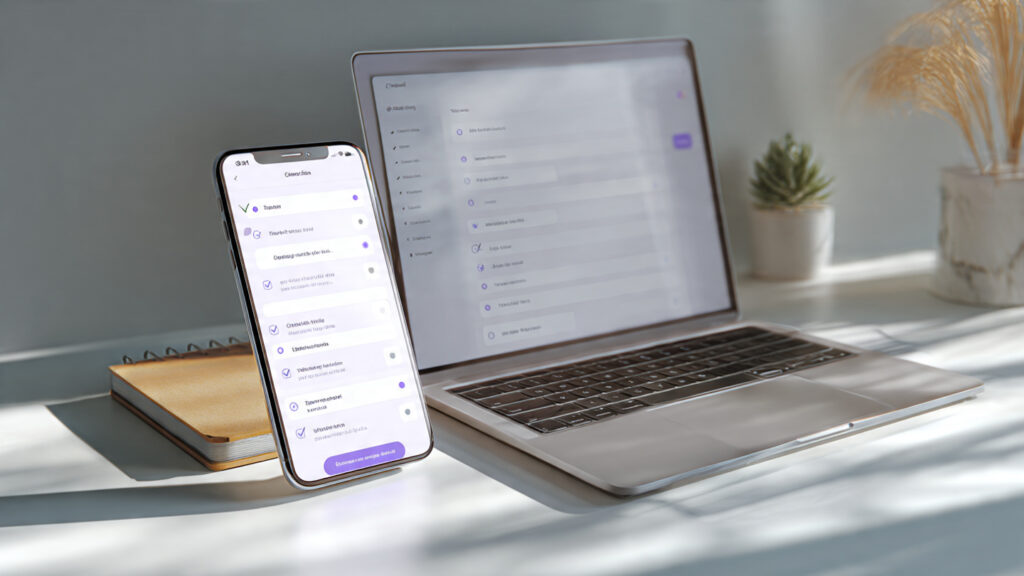 clean task list interface on a smartphone and lapt
