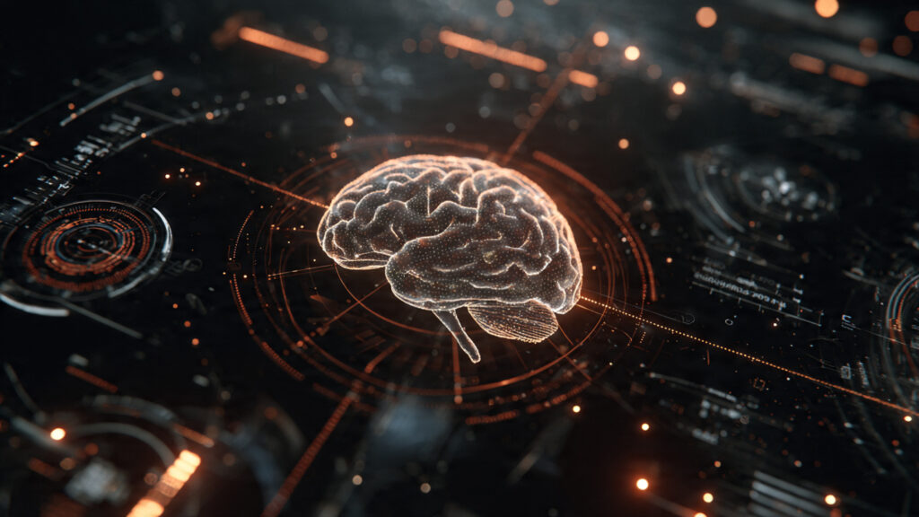 close up of ai brain visualization connected to ar