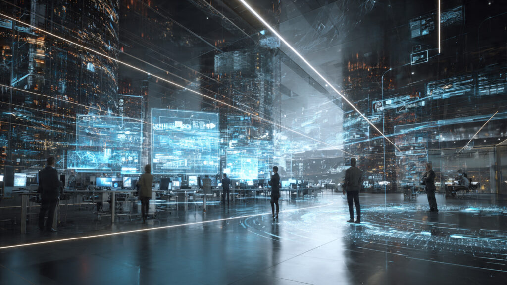 futuristic office environment showing professional