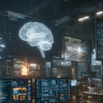 ultra detailed futuristic workspace showing deep l